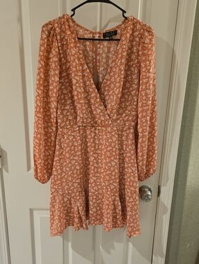 Trixxi Peach Mini Dress with White Floral Print